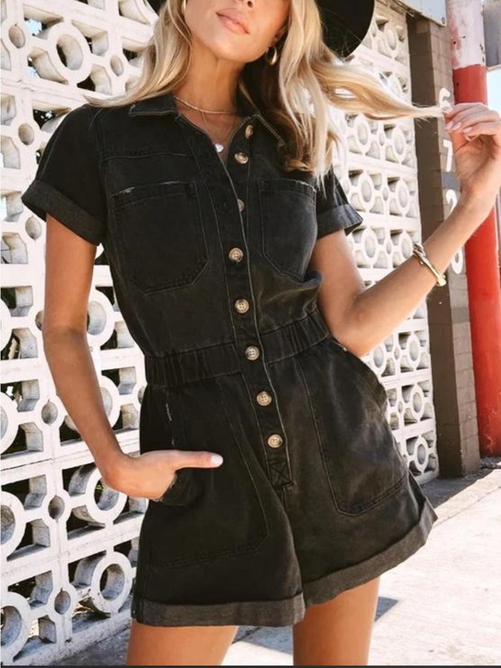 Show Me Your MuMu Black Denim Romper